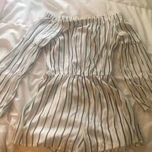Black and White Striped Off the Shoulder Romper